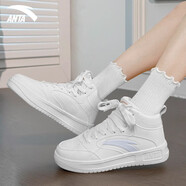 安踏（ANTA）女鞋運動(dòng)板鞋冬季新款厚底保暖低幫小白鞋增高學(xué)生運動(dòng)休閑鞋子女 【高幫板鞋】象牙白-3 38.5 【正品保證-假一賠十】