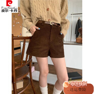 皮爾卡丹（pierre cardin）大碼咖色燈芯絨短褲女秋冬加厚復(fù)古棕靴褲 咖色 3XL
