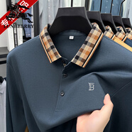 BURB巴寶莉春秋牌長(zhǎng)袖t恤男士棉翻領(lǐng)高端休閑透氣POLO衫 灰藍(lán) M 165【建議100-120斤】