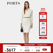 PORTS寶姿2024春夏新款女裝經(jīng)典修身長(cháng)袖西裝領(lǐng)通勤三醋酸連衣裙 香草奶白 XL (10)