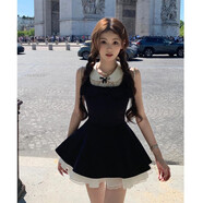 女校風(fēng)波 韓系甜美歐根紗蕾絲假兩件大A裙擺連衣裙女收腰短款裙子 黑色假兩件連衣裙 【模特同款/優(yōu)質(zhì)面料】 S （建議80-95斤）