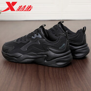 特步（XTEP）男鞋運(yùn)動(dòng)鞋男新款跑步鞋皮面透氣減震休閑鞋子男軟底老爹鞋男跑鞋 黑 【皮面防水】 39