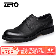 零度尚品商務(wù)休閑鞋新品寬腳皮鞋休閑百搭大頭鞋子牛皮系帶男鞋經(jīng)典商務(wù)鞋 B款黑色（偏大半碼） 39