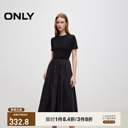 ONLY2025秋季新款優(yōu)雅氣質(zhì)純色拼接短袖長裙連衣裙女|125107024 H1Z 黑色 M