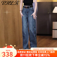 VHLK輕奢潮牌女裝牛仔褲女2025春夏季新款小個(gè)子復(fù)古高腰闊腿直筒褲女 九分褲 【款】 常規(guī) M 27 95-105斤