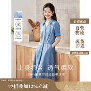 茵曼（INMAN）時(shí)尚復古連衣裙女夏季翻領(lǐng)寬松A字燈籠袖長(cháng)裙 牛仔藍-新 XL