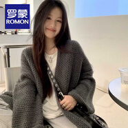 羅蒙（ROMON）中長(cháng)款粗棒針針織毛衣軟糯開(kāi)衫外套新款女秋冬寬松慵懶風(fēng)外搭上衣 深灰色 S 建議80-95斤