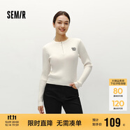 森馬（Semir）毛衣女冬季短款半開(kāi)襟刺繡修身套頭衫女生風(fēng)顯瘦上衣107724107001