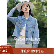 茵曼（INMAN）章若楠同款復(fù)古休閑短款牛仔外套長袖上衣 牛仔藍(lán)-18518171 L