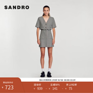 SANDRO秋冬女裝法式時(shí)尚氣質(zhì)復古千鳥(niǎo)格紋假兩件V領(lǐng)連衣裙 B198/黑白色 XS