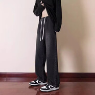 木清清青少年短袖t恤男2025新款夏季衣服上衣純棉寬松體恤圓領(lǐng)半袖男款 【單件】牛仔褲黑 S