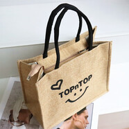 大容量麻布手提袋女?huà)屵浒习嗤ㄇ谕?托特包外出旅游購物拉煉 煉 大號【笑臉圖案】拉煉_煉_款