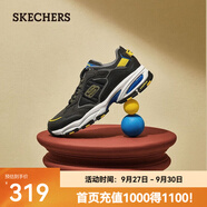 斯凱奇（Skechers）男鞋休閑鞋運動鞋復古拼接厚底夏季透氣增高老爹鞋 黑色/黃色/BKYL 41