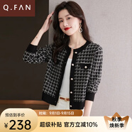 恰凡（QIAFAN）小香風毛衣小外套女士春裝2025新款格子短款外搭上衣春秋針織開衫 黑色 S 【85-95斤穿】