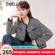 百圖betu女裝春季新款短外套高級感小香風(fēng)長(cháng)袖毛呢外套女2401T40 黑色 S