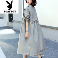 花花公子（PLAYBOY）今年流行高端風衣女2025年秋冬中長款英倫風高級感大衣外套時尚潮 灰色 L 【建議100-115斤】