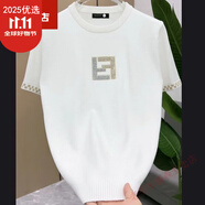 酷奇豪秋冬季毛衣半袖短袖純色毛線衣服男硬漢貼身針織半袖燙鉆T恤青年 3XL 155-170斤 白色2203