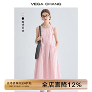 VEGA CHANG粉色連衣裙女2025年夏季新款海邊度假顯瘦氣質(zhì)減齡拼接背心長裙子 蜜桃粉 S