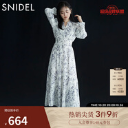 SNIDEL秋冬甜美碎花系帶收腰百褶雪紡連衣裙SWFO245033 淺藍(lán)色 L （2）