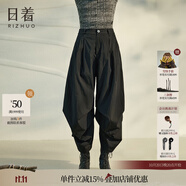 日著原創(chuàng)設(shè)計(jì)女裝2024夏季新款寬松輕薄拼接醋酸棉感八分休閑褲子 尋黑 XL