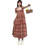 芊綢夏季新款韓版修身法式吊帶裙子女寬松腰a字顯瘦蛋糕裙 圖片色 S