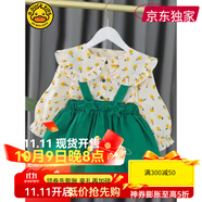 G.duck.小黃鴨童裝女童連衣裙春秋洋氣寶寶周歲生日禮服公主裙嬰兒衣服 綠色點(diǎn)點(diǎn)背帶碎花長(cháng)袖裙 90cm 均碼