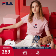 斐樂（FILA）官方女士短袖T恤夏印花運(yùn)動(dòng)女裝針織短袖套頭衫小熊T刺繡上衣 麥町粉-PK XL 175/92A