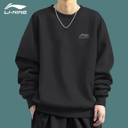 李寧衛(wèi)衣男士春秋季圓領(lǐng)長袖上衣保暖打底衫寬松休閑跑步健身運(yùn)動外套 黑色-潮流刺繡標(biāo)【春秋厚度】 2XL /185 (170-185斤)