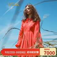 VOA桑蠶絲喬其紗菱形旗袍領燈籠袖大擺優(yōu)雅知性中式禮服長裙 AE2625 浣溪紗-正紅（Y69） S