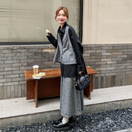 皮爾卡丹（pierre cardin）穿搭馬甲拼接假兩件襯衫套裝裙女秋2025新款連衣裙女半身裙兩件套 假兩件襯衫+半身裙 品質(zhì)升級版 XL （130-145斤）