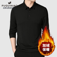 富貴鳥（FUGUINIAO）冬季t恤男長袖加絨加厚翻領(lǐng)polo衫中青年爸爸保暖打底衫長T 黑色 XL 180_96A