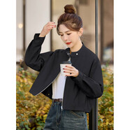 皮爾卡丹（pierrecardin）夢(mèng)丹諾網(wǎng)紅寬松立領(lǐng)短款外套女春秋2025新款小個(gè)子減齡學(xué)院風(fēng)夾克 黑色 M