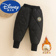 迪士尼冬季新款加厚保暖2025兒童羽絨棉褲男女童寶寶防風(fēng)百搭 官方旗艦黑色菱形格褲-冬·款三層加厚 90