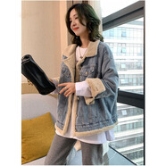 鴻思麟伊（HONGSILINYI）日系輕奢短款牛仔加絨外套女2025秋冬韓版寬松顯瘦加厚牛仔衣 牛仔藍 S