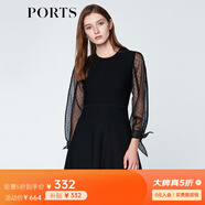 PORTS寶姿商場同款春夏新品女裝歐根紗拼接袖連衣裙 黑色 S