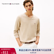 TOMMY HILFIGER【柔軟純棉】25秋冬男撞色條紋學(xué)院風(fēng)針織衫/情侶款純色毛衣 【純色V領(lǐng)】卡其色HEA XS （推薦：120斤以下）