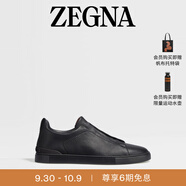 Zegna杰尼亞男鞋黑色鹿皮Triple Stitch?奢華休閑鞋 黑色 41.5 (7.5)