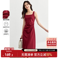 尚都比拉法式高級感連衣裙女秋季赫本風(fēng)長款氣質(zhì)A字裙抽褶收腰顯瘦背帶裙