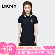 唐可娜兒（DKNY）【京東奧萊】夏季新款女裝短袖連衣裙女夏裝時(shí)尚氣質(zhì)顯瘦中長(zhǎng)款W1 黑色 XS
