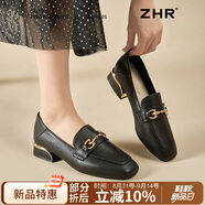 ZHR單鞋女英倫風舒適方頭樂福鞋女兩穿粗跟透氣皮鞋女 K196 黑色 36