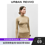UR秋季新款女裝簡約百搭休閑立領(lǐng)修身長袖T恤UWB440047 綠卡其 XL