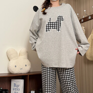 香雅馨 韓版睡衣女春秋長(cháng)袖棉質(zhì)寬松家居服兩件套裝夏季甜美V領(lǐng)卡通貓咪 411908格子小狗 2XL 130-150斤