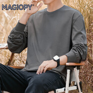MAGIOPY國際奢侈高檔品牌美式320G重磅純棉長袖t恤男士2025春秋新款寬松 暗灰 【官方】 M 【建議90-120斤】