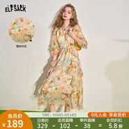 妖精的口袋【花天酒地裙】法式v領(lǐng)碎花連衣裙女2025年夏季收腰顯瘦度假裙子 甜美嫩黃色 L