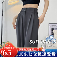 蘿美醬西裝褲女小個(gè)子夏季高腰垂感闊腿褲梨形休閑直筒褲子春秋冰絲長(cháng)褲 灰色常規長(cháng)度【夏季冰絲款】 XL