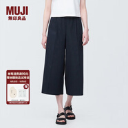 無(wú)印良品（MUJI）女式 易干彈力泡泡紗七分褲休閑褲闊腿褲褲子寬版褲女裝BE1S9A4S 深藏青色 L （165/70A）