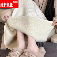維多利亞的格調(diào)大碼加絨加厚針織半身裙女直筒裙包臀裙開叉一步裙長(zhǎng)裙子胖mm秋冬 杏色 M 【80-100斤】