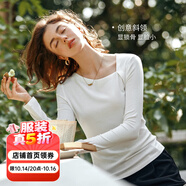 Olrain歐芮兒灰色長(zhǎng)袖T恤女裝秋季通勤斜肩設(shè)計(jì)感打底衫上衣 米白色 XL
