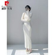 皮爾卡丹（pierre cardin）高個(gè)子超長(zhǎng)款拖地內(nèi)搭毛衣裙秋冬高領(lǐng)修身顯瘦打底包臀針織連衣裙 米白色 M 建議95-110體重