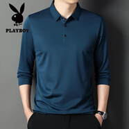 花花公子（PLAYBOY）男士休閑長袖t恤翻領(lǐng)春秋季打底衫男薄款有領(lǐng)40-50歲中年人爸爸裝 SY263深藍(lán) S 165/建議120斤以下